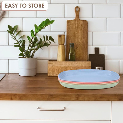 4 Pcs Wheat Straw Dinnerware Sets - 11  Food-Grade Oval Plates with Smooth Ro...