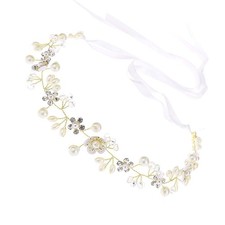 Pearl Wedding Headpiece for girl, Rhinestone Wedding Hair Accessory, Gold Flo...