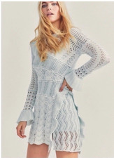 LoveShackFancy Kaelyn Patchwork Crochet Mini Dress XL Ruffe Trim Knit Sweater