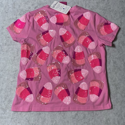 Neu Kid Fabulous Queen Of Sparkles Größe Small rosa Zuckermais Pailletten T-Shirt - Bild 7 von 8