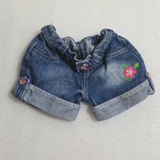 Build-a-Bear Blue Jean Shorts Cuffed Floral Embroidered tail hole