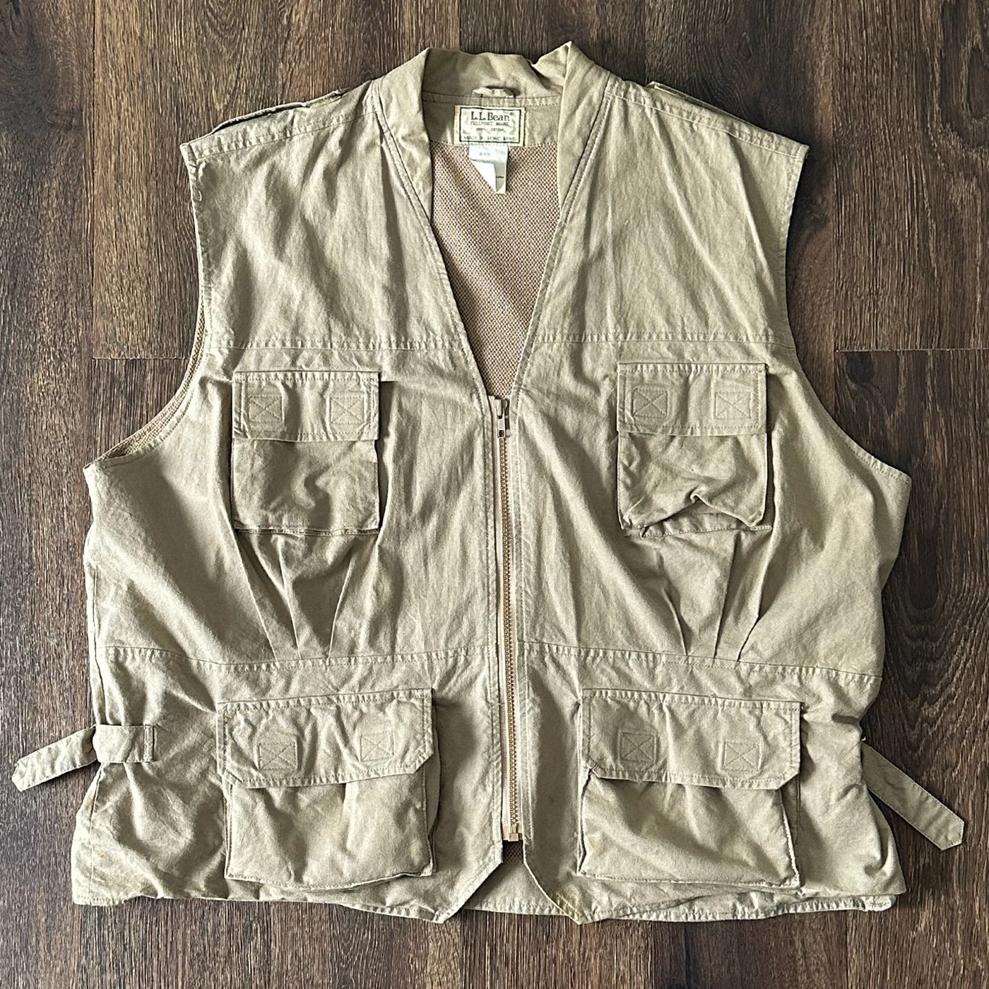 Vintage LL Bean Fishing Photography Vest 5 Pocket Safari Tan 100% Cotton Mens XL
