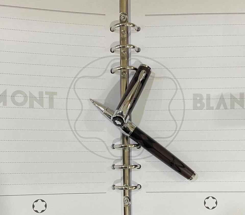 Montblanc Marrón Cuero Premium Cuaderno y Bolígrafo Lujo Set de Regalo Foto 4 de 4