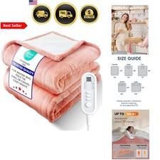Electric Heated Blanket Full Size Ultra Soft Flannel Sherpa Warmth 8 Temps