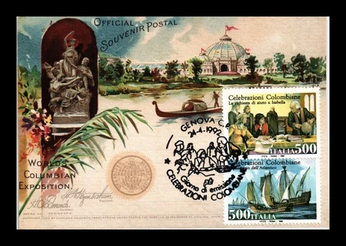 US MAXI CARD COLUMBUS FIRST VOYAGE ITALY FIRST DAY ISSUE COMBO