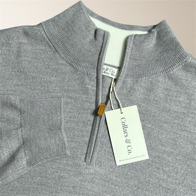 New Collars & Co Men's 3XL Gray Australian Merino Wool 1/4 Zip Pullover Sweater