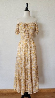 New Anthro Midi Dress Size Small Yellow Bow Coquette Romantic Wedding Brunch
