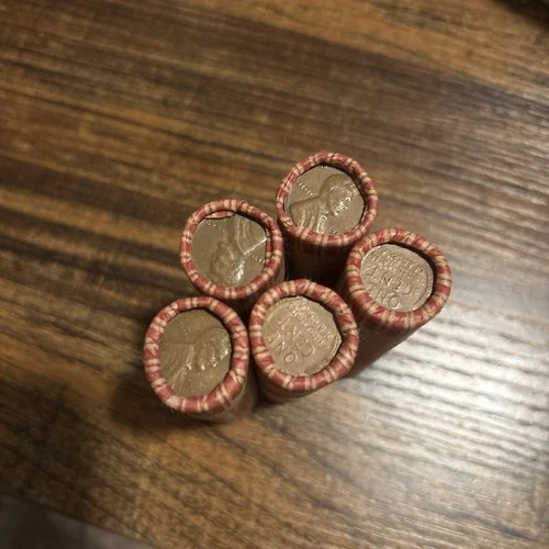 1940s To 1950s Circulated Wheat Pennies Wrapped Lot Of 5 Rolls