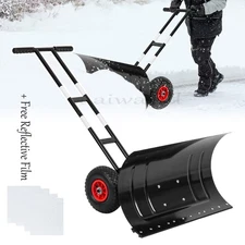 Heavy-Duty Snow Pusher Shovel w/ Large Blade Anti-Skid Wheels,Snow Removal Tool