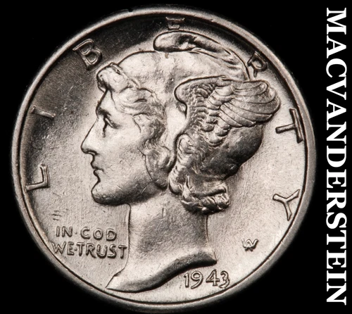 1943 Silver Mercury Dime - Choice Gem Brilliant Uncirculated MS+++  #i4750