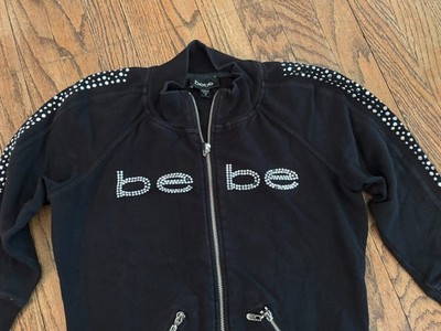 Vintage Y2K 2000s BEBE Made in USA Crystal Rhinestone Zip Track Jacket M DEFECTS