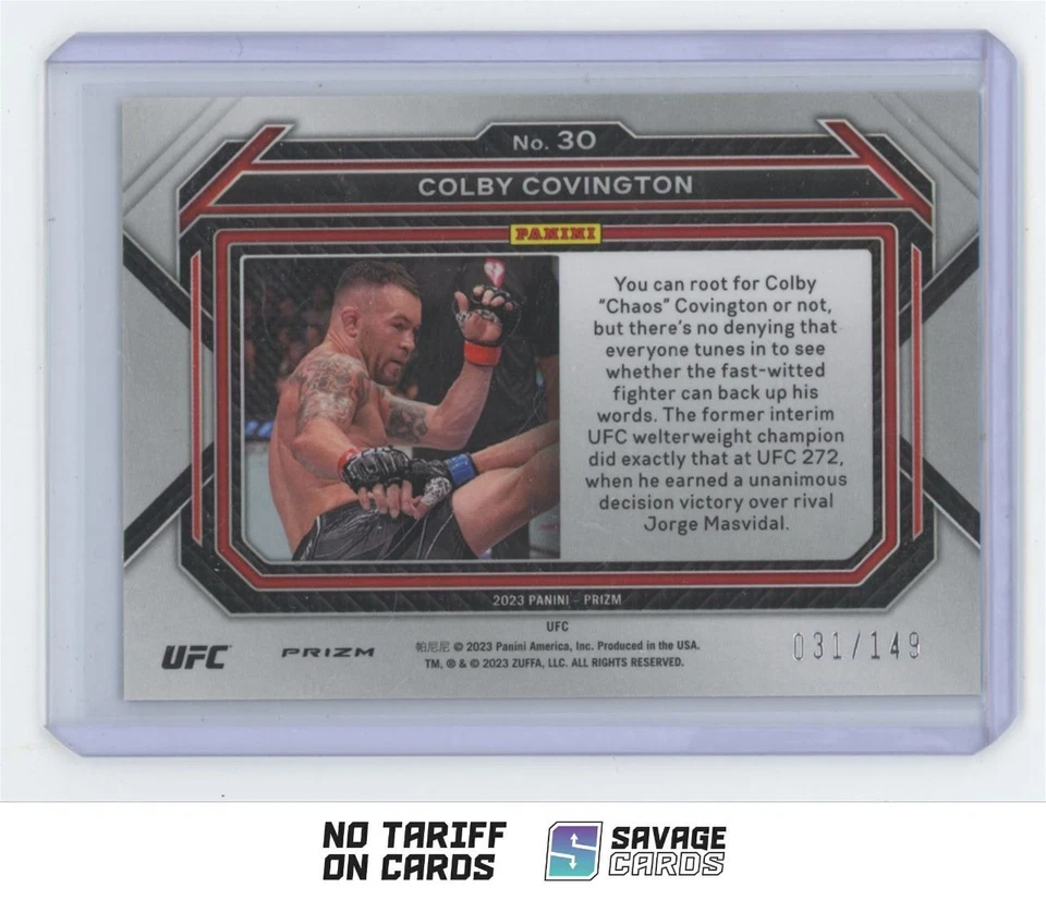 2023 Panini Prizm Purple Refractor Colby Covington /149 #30 - Image 2 of 3