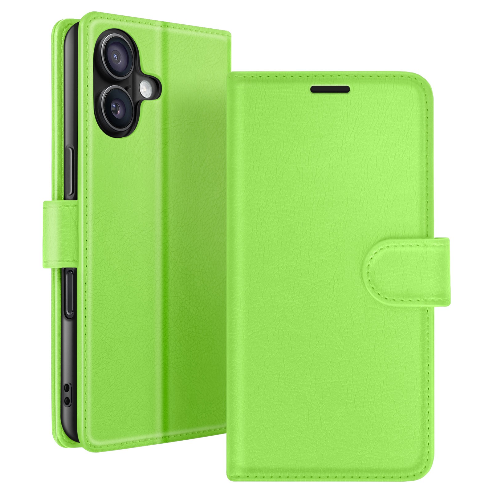 Étui pliable iPhone 16 Zanaé en similicuir vert avec clapet magnétique et porte-carte intégré