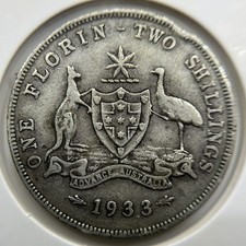 1933 Florin Coin - Fine - Silver Predecimal Australia / King George V