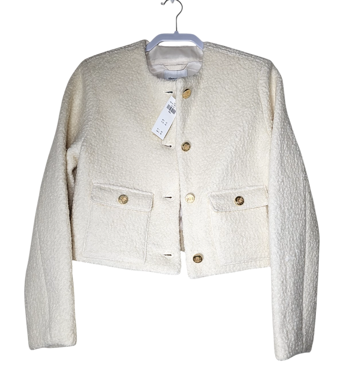 NWT Abercrombie Fitch Tweed Sz S Ivory White Wool Collarless