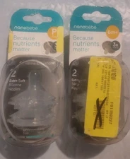 2-Pack NANOBEBE 0m + 6m+ Extra Soft Clear Silicone Nipples Fast Flow NEW SEALED