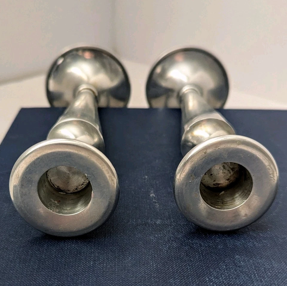 Aluminum Taper Candle Holders, Beautiful Vintage Pair ~ 7.25" T x 2.625" W  - Image 4 of 4