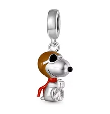 V377 S925 STERLING SILVER BARON FLYING AVIATOR SNOOPY DANGLE CHARM