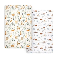 PHF Soft Mini Crib Sheet Set, 2 Pack Silky Comfy Pack N Play Sheets Boys Girls