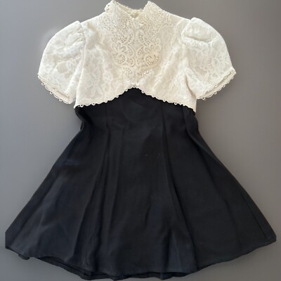 VTG Jessica McClintock Girls 5 Dress Black White Lace Short Sleeve | eBay