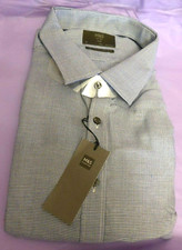 New M S Marks  Spencer 19" slim fit navy mix 100 cotton button cuff shirt