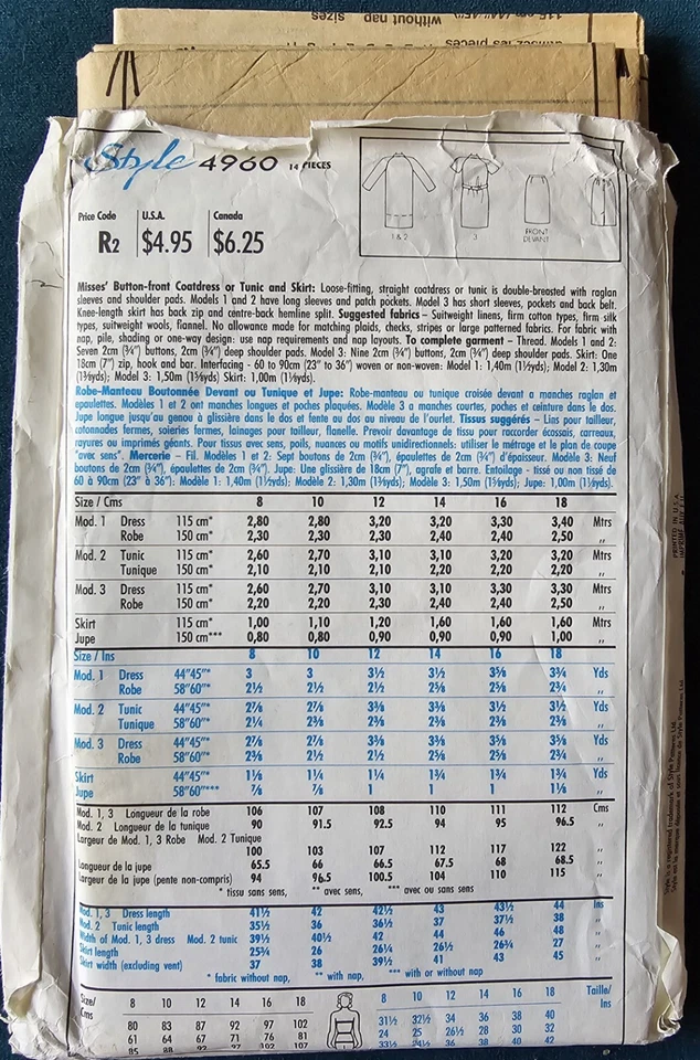 1980s Double Breasted Batwing Dress Extended Shoulder Style 4960 Sewing Pattern - Image 3 of 3