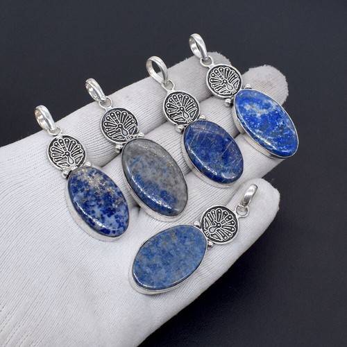 Lapis Lazuli Pendant Wholesale Lot 5 Pcs 925 Sterling Silver Plated Jewelry 1.5" - 第 1/4 張圖片
