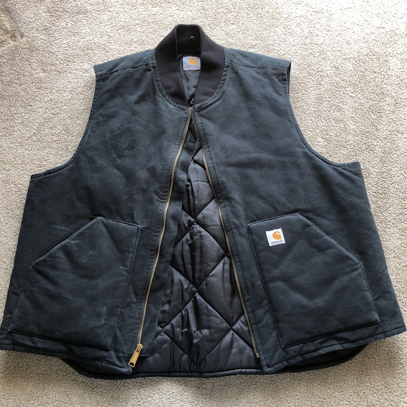 Carhartt Arctic Duck Canvas Insulated Vest Mens 2XL Regular Quilt Lined Black
