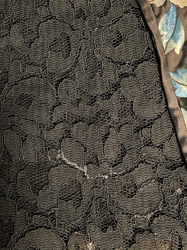 Kimono vintage hecho a mano para mujer talla mediana negro floral encaje abierto caprichoso años 90 Foto 4 de 4