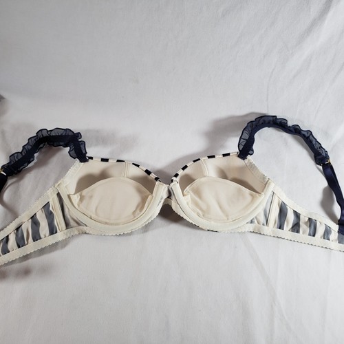 Victoria's Secret Satin Bra Skirted Thong Garter Set 36C Small Blue White Stripe - Picture 3 of 7