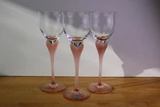 Sea Mist Coral Pink Frosted Stem Wine Glasses Set of 3 Rimmed Stem
