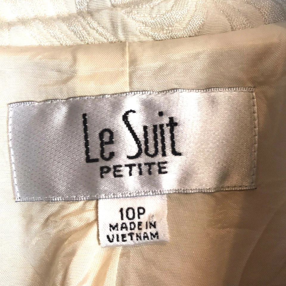 Blazer Le Suit para mujer talla 10P crema en relieve forrado con botones manga larga Foto 2 de 4