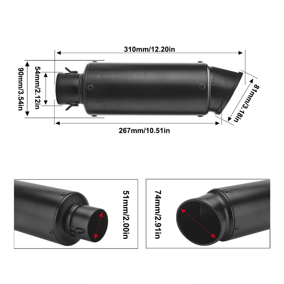 Slip-on 38mm-51mm 2" Universal Moto Silenciador Tubo Puntas Traseras Negro Foto 2 de 4