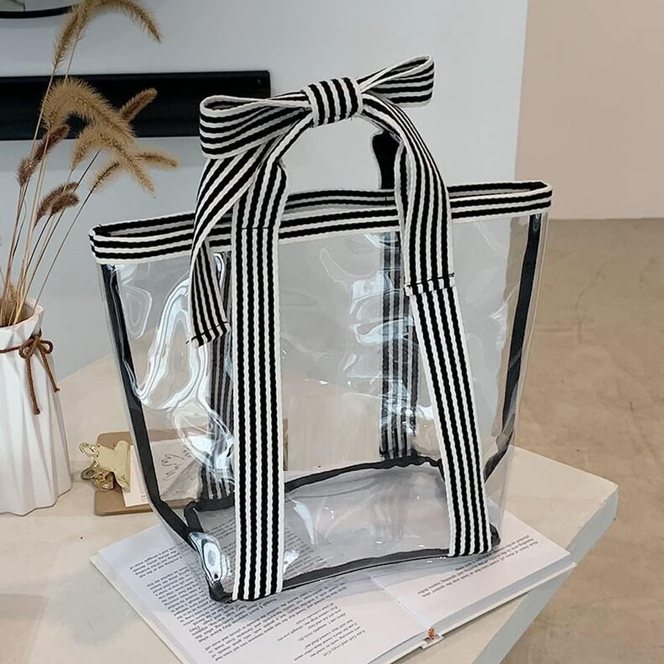 Clear Travel Tote Bag Sturdy PVC Transparent Handbag Purse for Work
