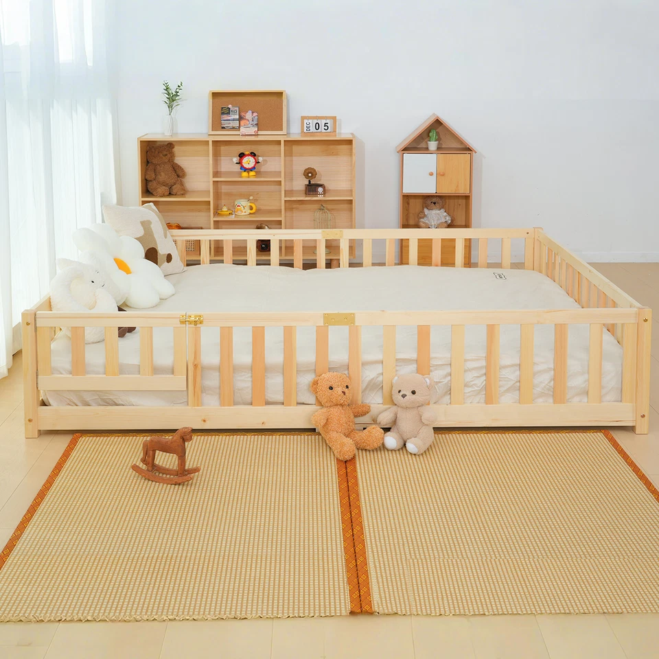 Cama de piso Montessori completa para niños pequeños H&ZT 78"Lx57"W con rieles puerta bloqueable Foto 2 de 4