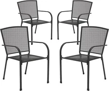 Metal Outdoor Patio Chairs Set of 4 Stackable Outside Dining Chairs with Armrest