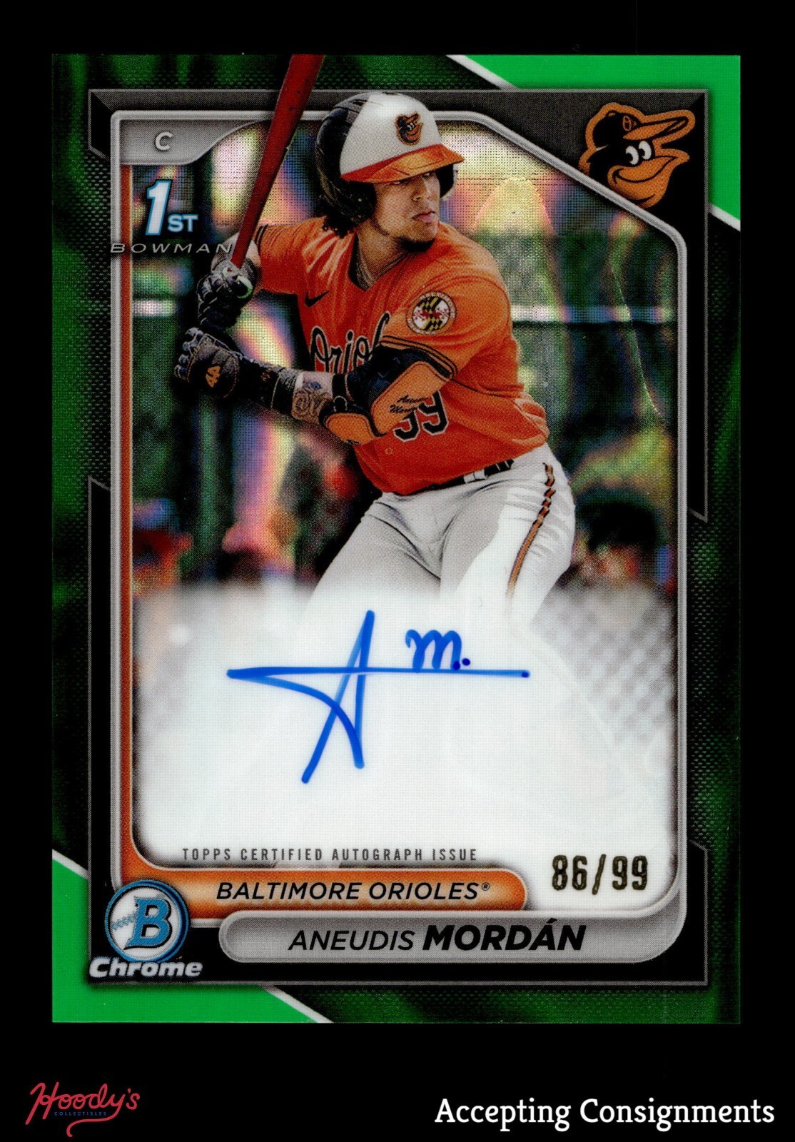 2024 Bowman Chrome Prospect Green Lava Aneudis Mordan 1ST ROOKIE AUTO 86/99