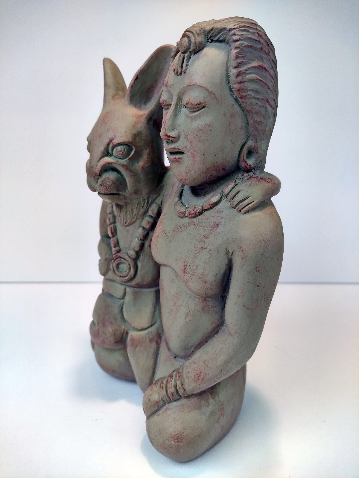 Ix Chel Of Fertility Mayan Moon Maiden w/Rabbit 7" Statue Handcrafted