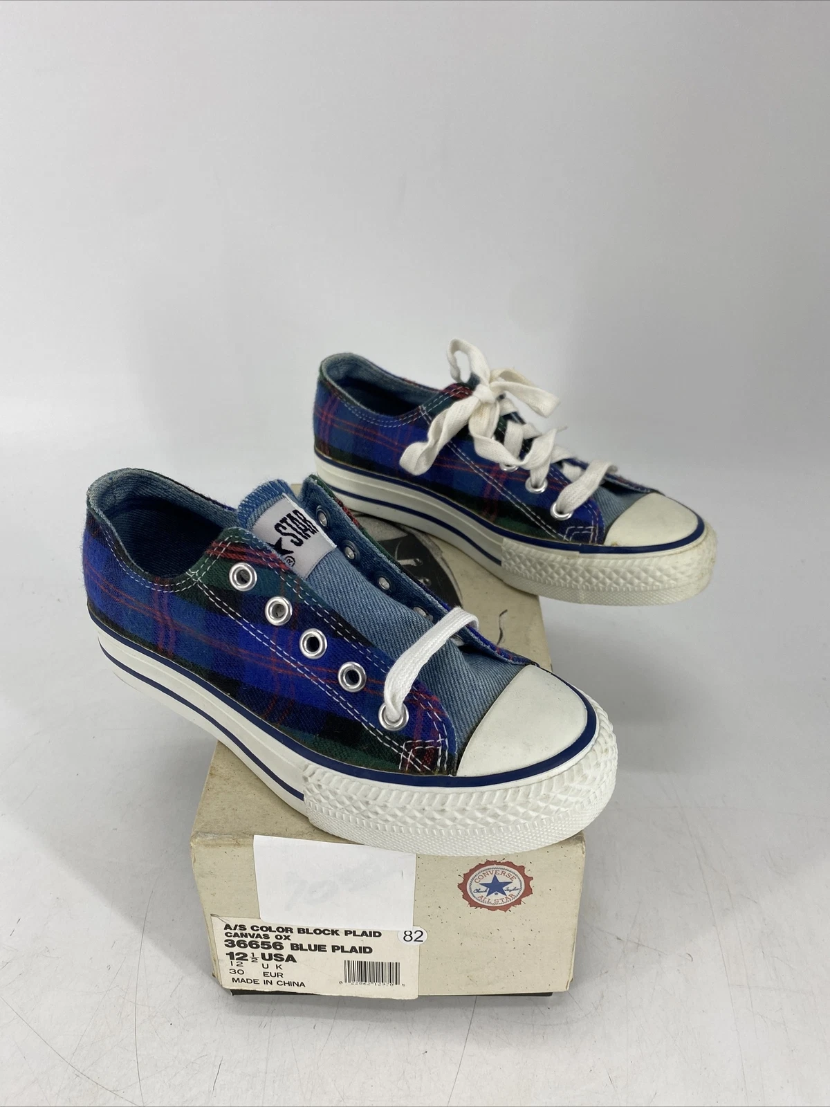RARA Vintage Bambini Converse All Star Blu Plaid Oxford 36656 Taglia 12 5 NOS