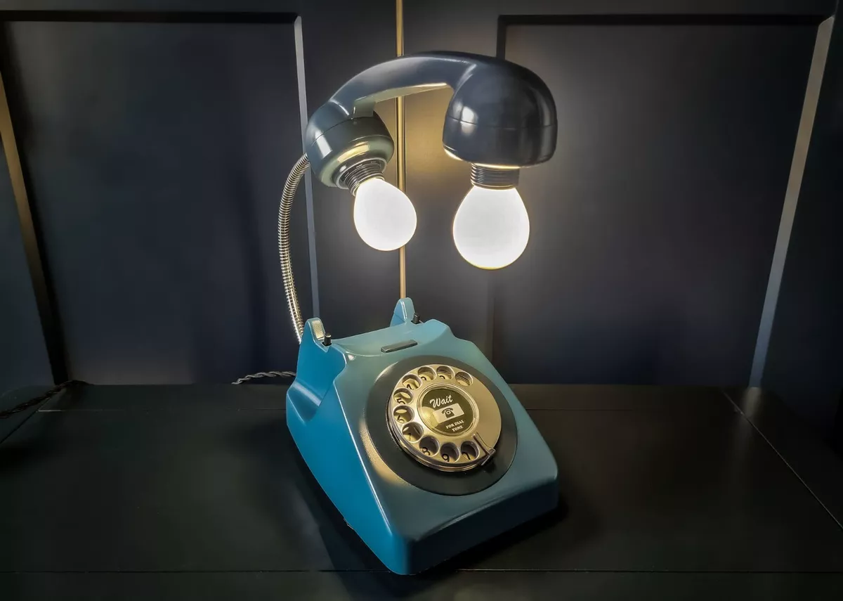 Dusk Blue Retro Rotary Telephone Upcycled Table Lamp Handmade Unique Lighting
