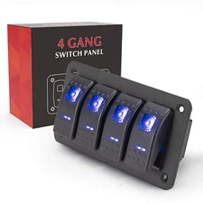 4 Gang Rocker Switch Aluminum Panel with Blue LED Light Waterproof 5 Pin On Off