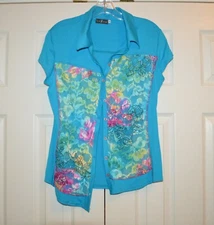 VANGO PARIS Multi Color Top Shirt blouse Button Front Size 4 blue