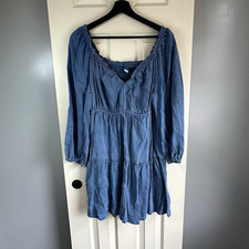 Old Navy Blue V-Neck Smocked Ruffle Balloon Sleeve A-Line Short Dress L