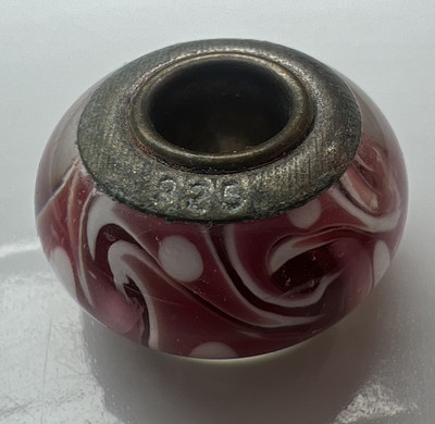 925 Sterling Silver Slide Bubble Bead Murano Glass White Mauve Pink Swirls Dots