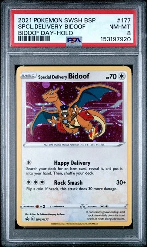 ✉️ 2021 Pokemon Black Star Promo #SWSH177 Special Delivery BIDOOF DAY  PSA 8 ✉️