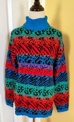 Vintage GITANO Plus Multi-Colored Animal Print Mock Neck Acrylic Sweater, 44/24W