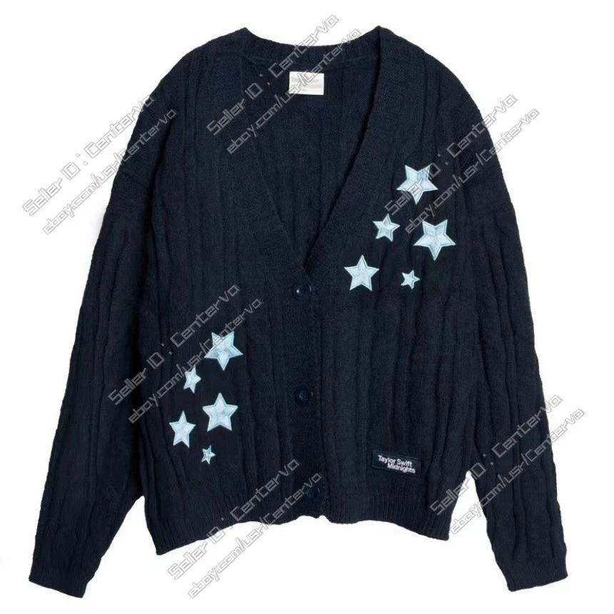 Cárdigan Taylor Swift Midnights Elegante Tejido Suéter Diseño Ocio Azul Marino Foto 3 de 4