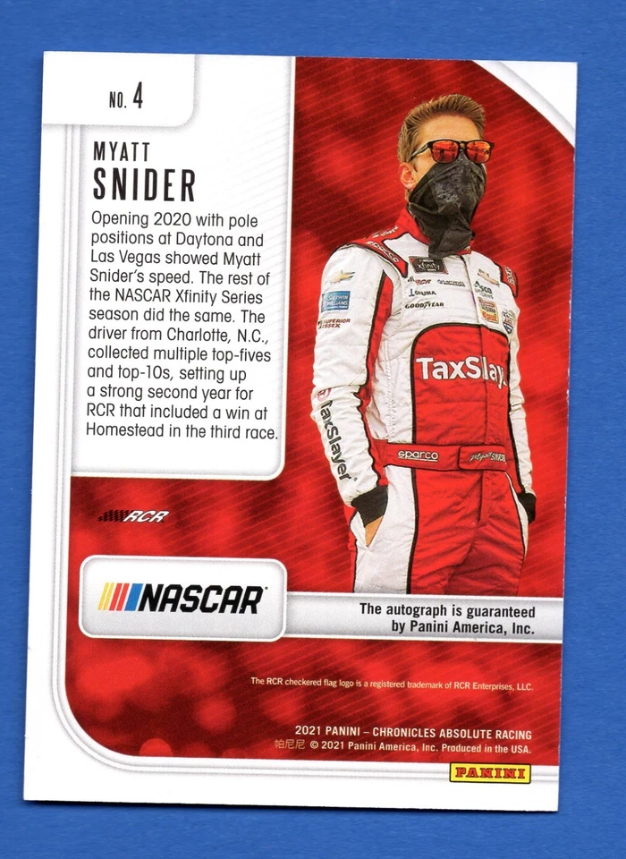 2021 Panini Chronicles Myatt Snider Purple Rookie Autograph Card #4 SN 13/25 - Image 2 of 2