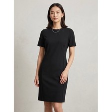 Uniqlo Ponte Short Sleeve Sheath Dress Black Crew Neck Mini 291-418350 XS