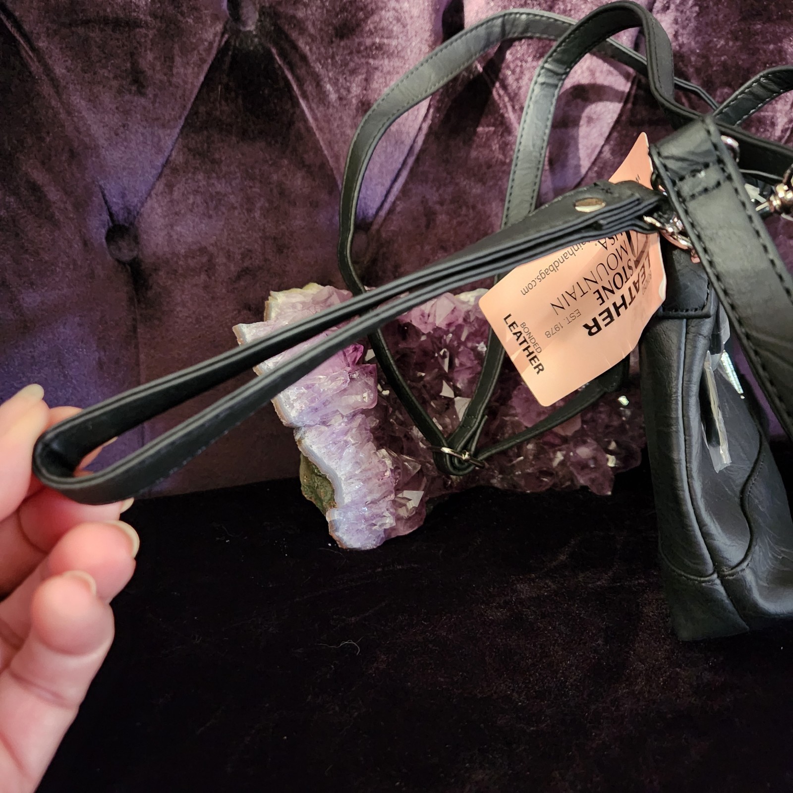 Stone Mountain Black Handbag Purse 3 Carrying Options NWT Bonded Leather